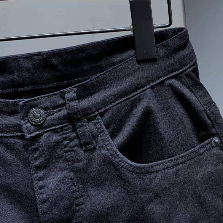 黒ファッション 装飾ベルト付きストレッチデニムハーフパンツ