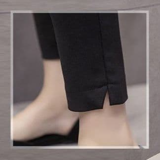 黒ファッション 美脚魅せセンタープレステーパードパンツ