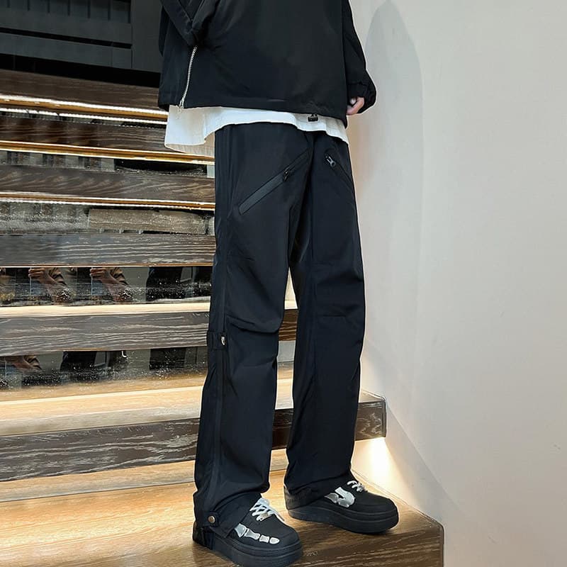 黒ファッション ゆったりワイドシルエットカーゴポケットパンツ