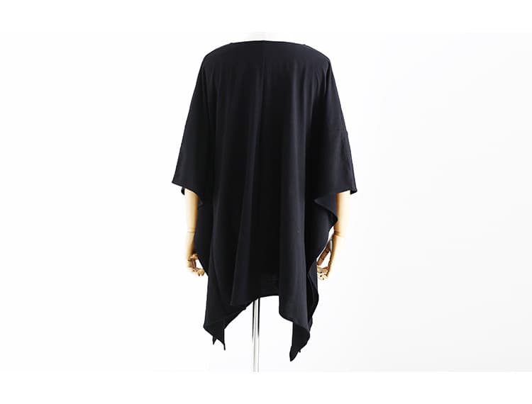 黒ファッション 深Vネック裾変形ドレープオーバーサイズTシャツ