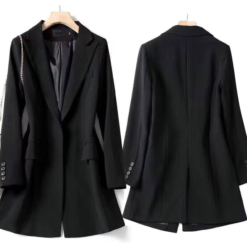 黒ファッション テーラードロング丈シングルボタンジャケット